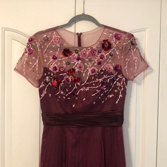 JS Collection Sequin Floral Beaded Satin Chiffon Fairy Maxi Dress Size 4 - Picture 2 of 10